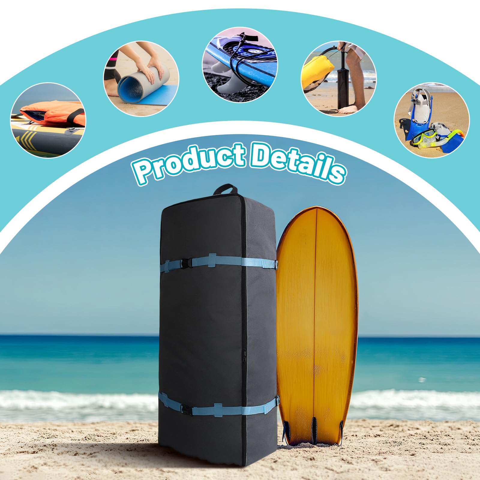 **90L Inflatable Paddle Board Backpack - Waterproof SUP Travel Storage Bag with Mesh Shoulder Strap for Stand Up Paddle Board Accessories - Perfect for Surfing, Kayaking & Outdoor Water Sports**
