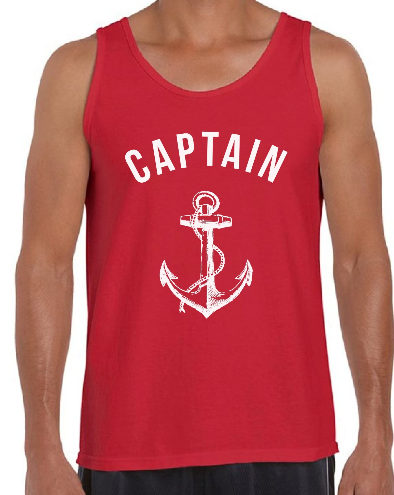 Awkwardstyles Men's Captain Tank Top - White Anchor Print Casual Beach Shirt for Summer Parties, Vacations & Outdoor Activities