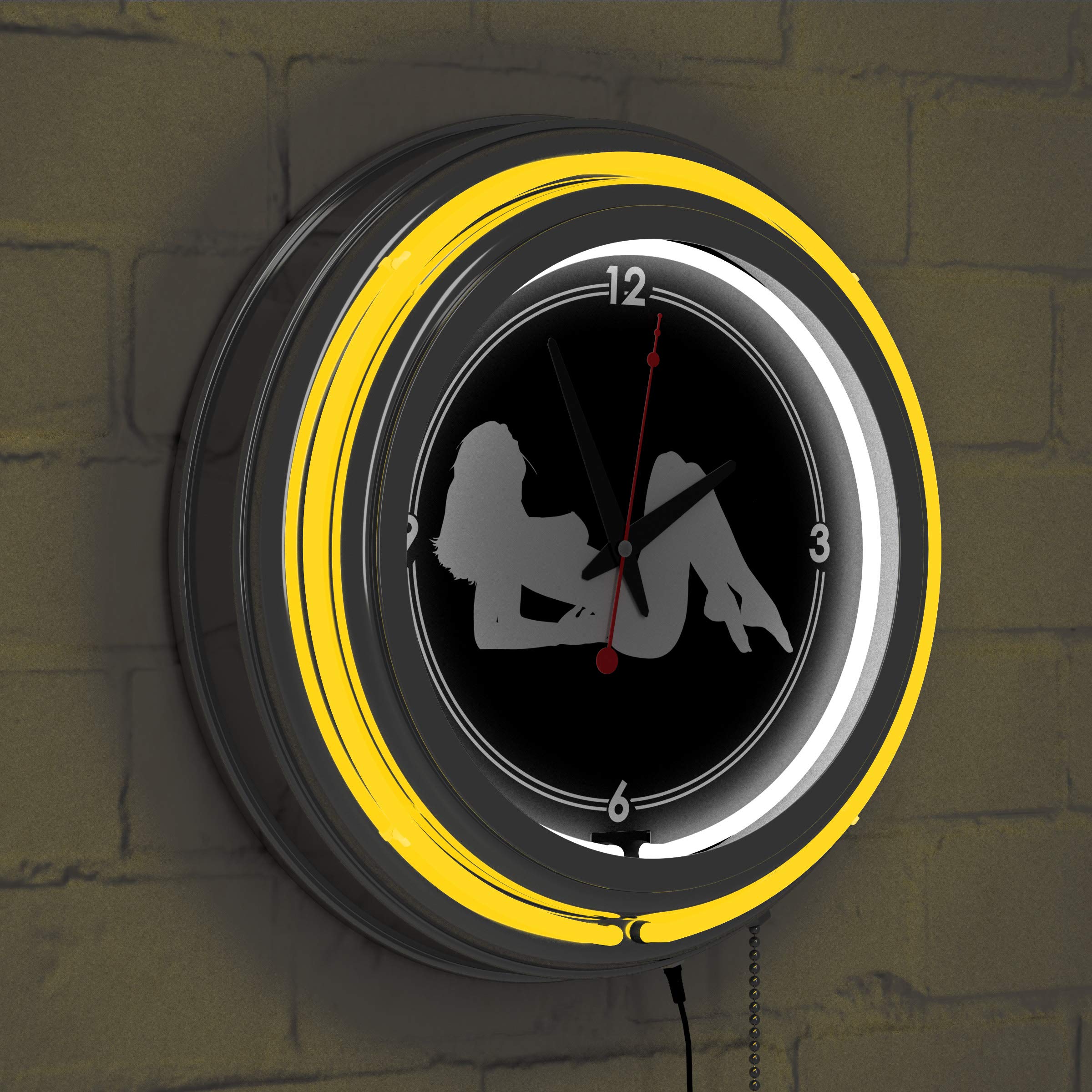 Shadow Babes Series - Yellow Neon Ring Clock with Dual Illumination - Perfect for Bedroom, Gaming Room & Retro Decor