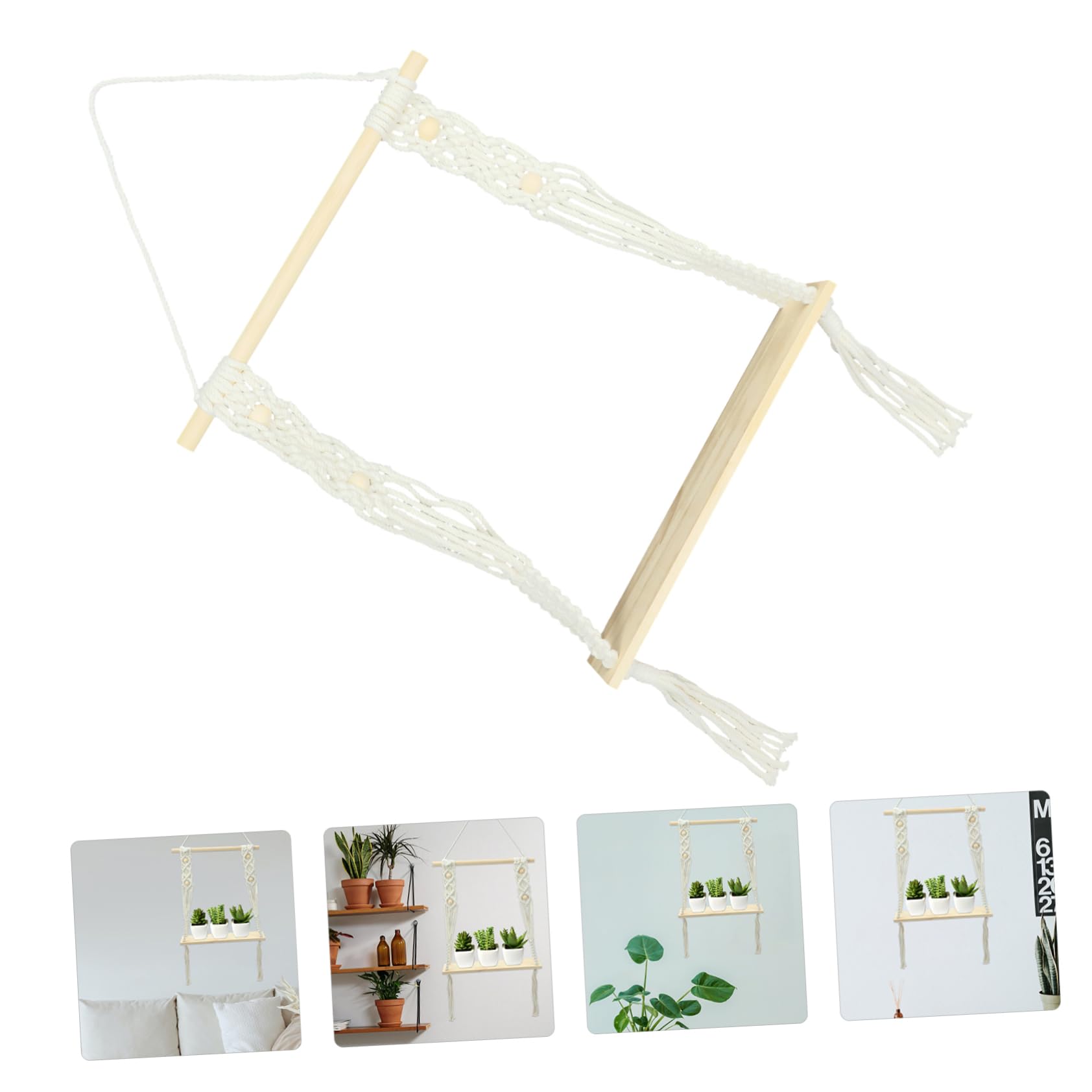 Boho Cotton Rope Floating Plant Shelf - Macrame Plant Hanger for Indoor & Outdoor Decor - Handmade Wall Shelf for Succulents, Air Plants & Home Decor