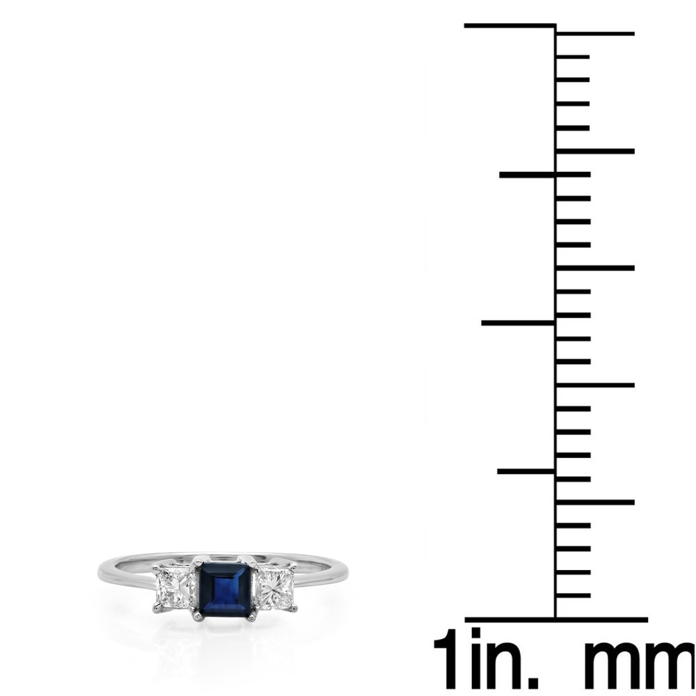 18K White Gold Princess Cut White Diamond & Blue Sapphire 3 Stone Bridal Ring for Women | Dazzlingrock Collection | Perfect for Engagement, Wedding & Anniversary Gifts
