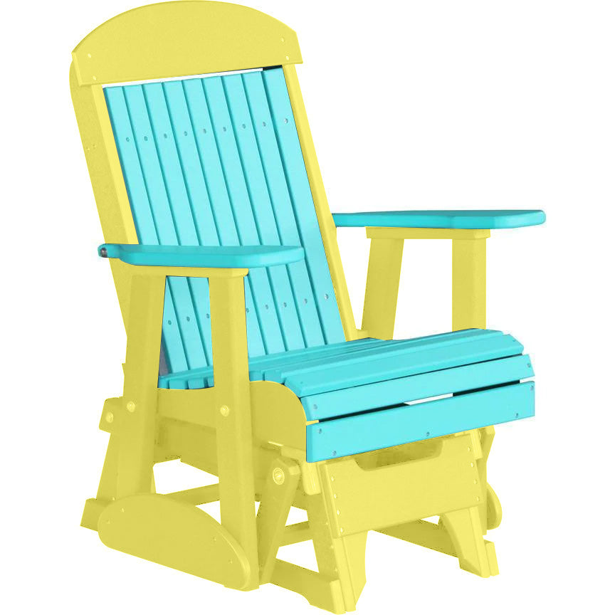 LuxCraft Aruba Blue 2ft Classic Highback Recycled Plastic Glider Chair with Cup Holder - Perfect for Patio, Deck, Garden & Outdoor Relaxation