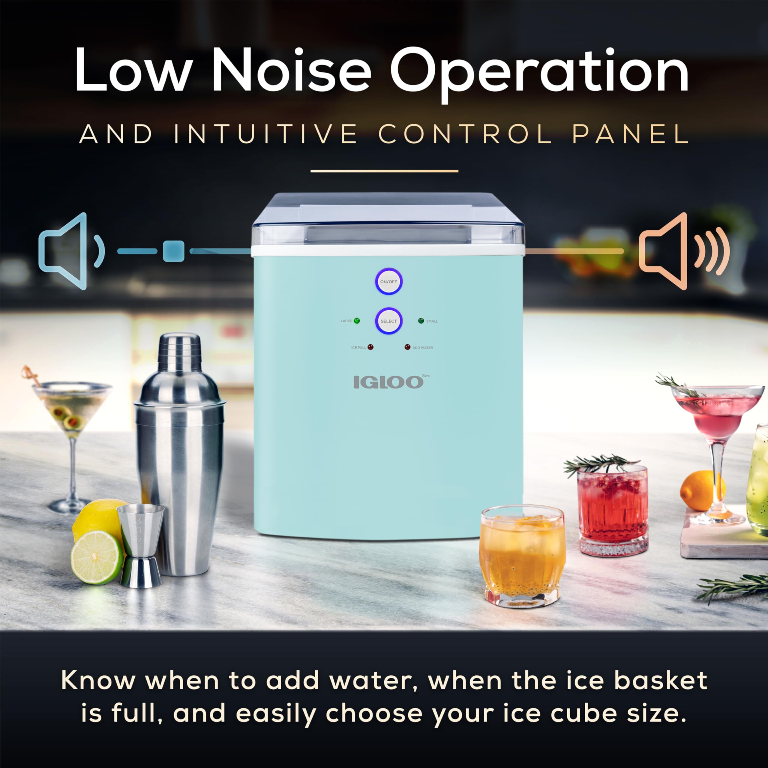 Igloo Electric Countertop Ice Maker Machine - Automatic Portable Ice Cube Maker with Scoop & Basket - Makes 33 lbs of Ice in 24 Hours - Perfect for Iced Coffee, Cocktails, Parties & Home Bars (Aqua)