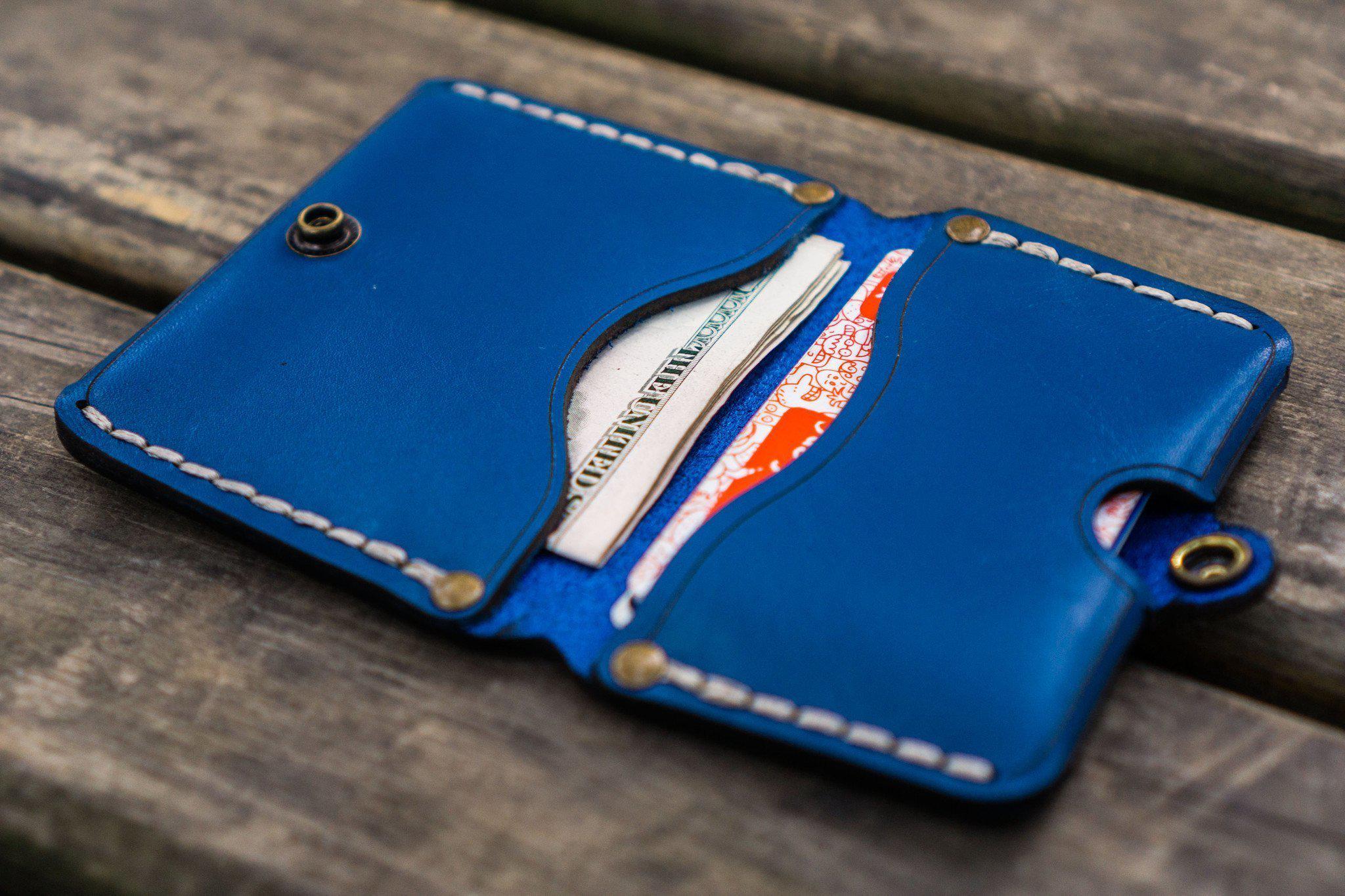 Personalized Minimalist Handmade Leather Wallet for Men - Slim RFID Blocking Blue Genuine Cowhide - Perfect for Everyday Use, Travel & Gifting