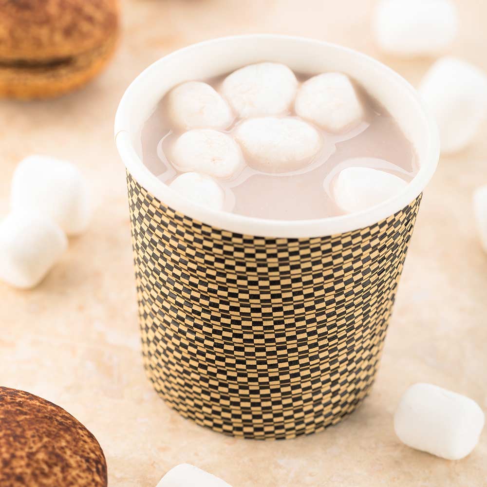 Premium 4 oz Mocha Pin Check Paper Coffee Cups - Spiral Wall Design (2.5
