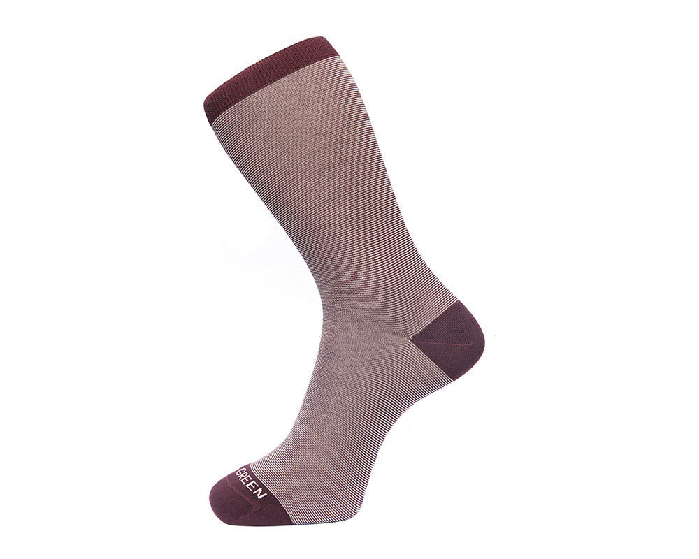 Fortis Green Men's Burgundy Striped Dress Socks - Premium Cotton Comfort for Business, Casual & Formal Wear