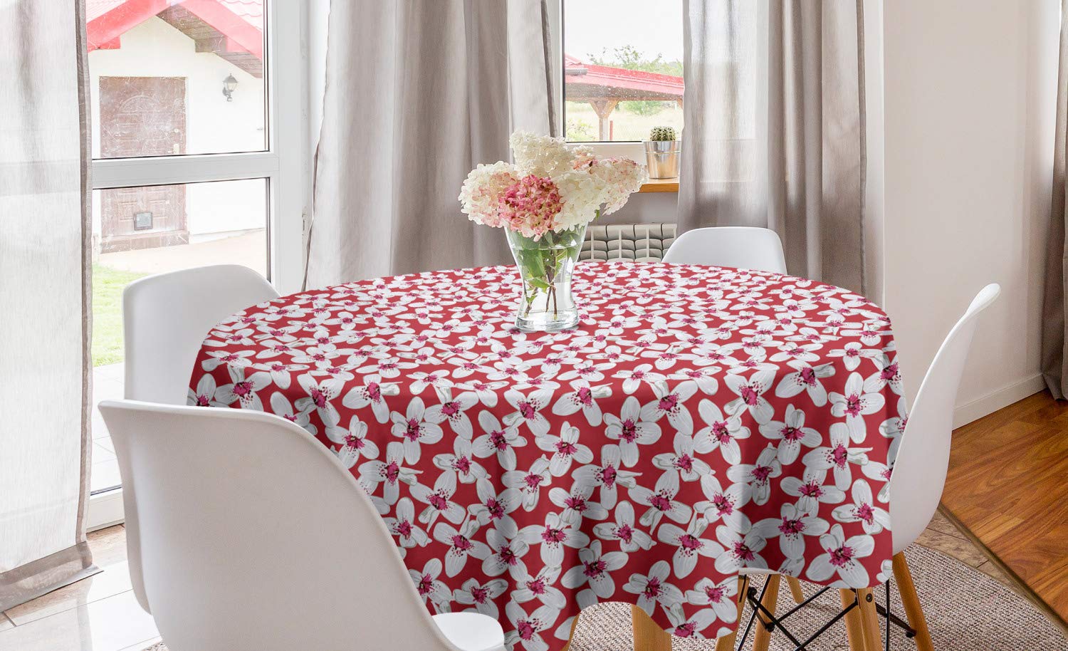 Ambesonne Floral Round Tablecloth 60