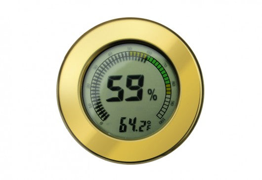 Premium Round Digital Hygrometer - Accurate Indoor Humidity & Temperature Monitor - Polished Gold Finish - Ideal for Home, Office, Nursery & Greenhouse Use