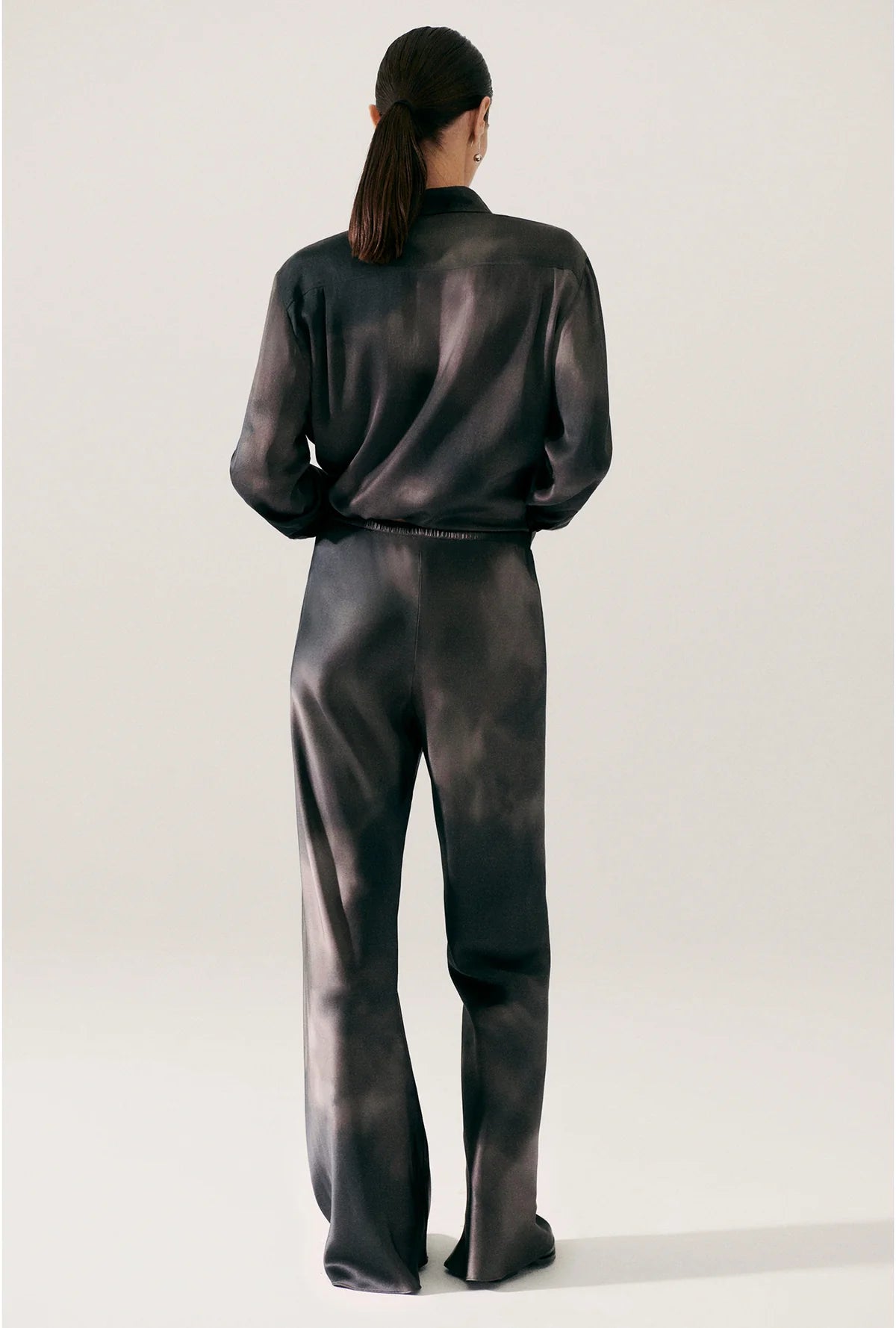Bias Cut Pants for Women - High Waist Flowy Wide Leg Trousers in Smoke Gray - Perfect for Office, Casual & Evening Wear
