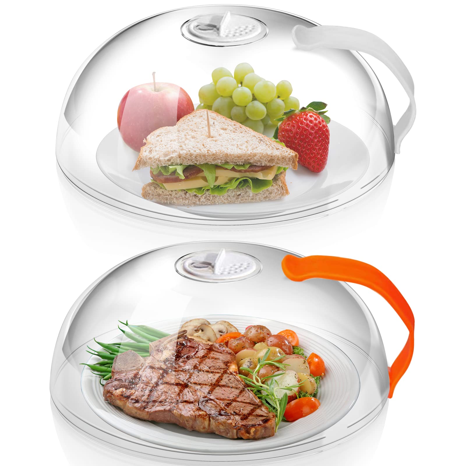 BPA-Free Microwave Cover for Food Splatter Prevention - 2 Pack with Steam Vents & Handle - Keeps Microwave Oven Clean - Perfect for Reheating Meals, Popcorn & Leftovers