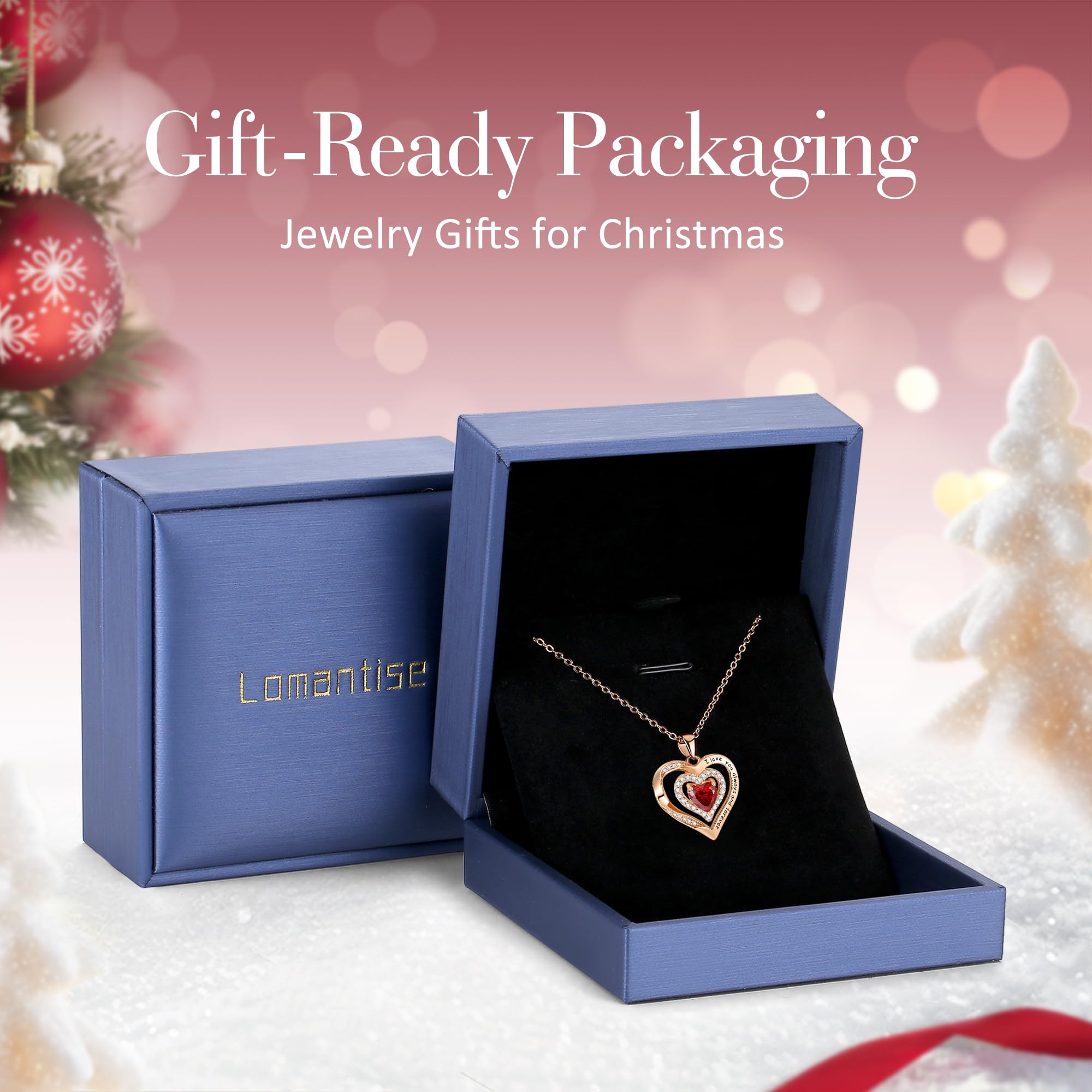 Rose Gold Heart Birthstone Necklace for Women - S925 Sterling Silver Pendant Jewelry, I Love You Always & Forever Gift for Wife, Girlfriend, Mom - Perfect for Anniversary, Birthday, Valentine's Day & Special Occasions
