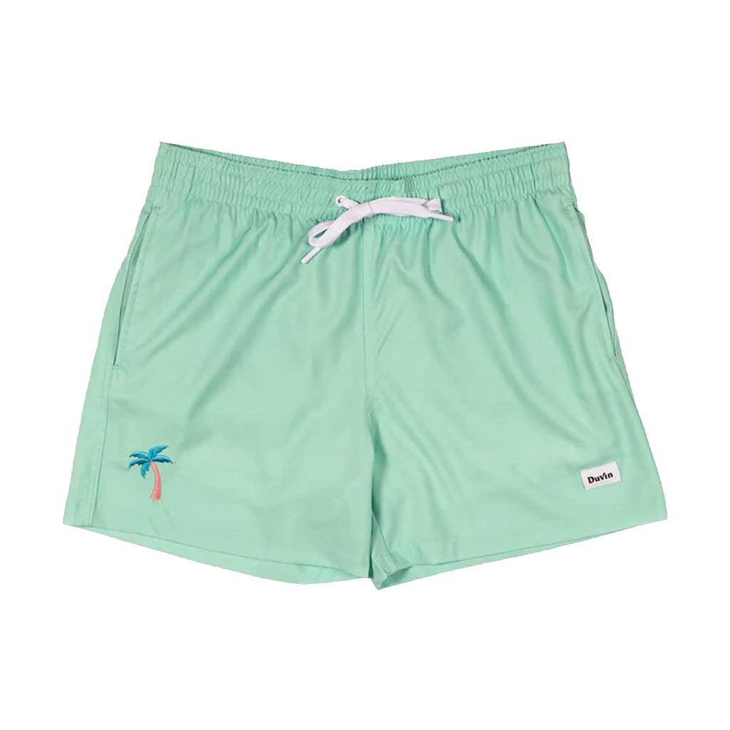 Duvin Palm Swim Shorts for Men - Quick-Dry Teal Swim Trunks - Perfect for Beach, Pool & Summer Vacations