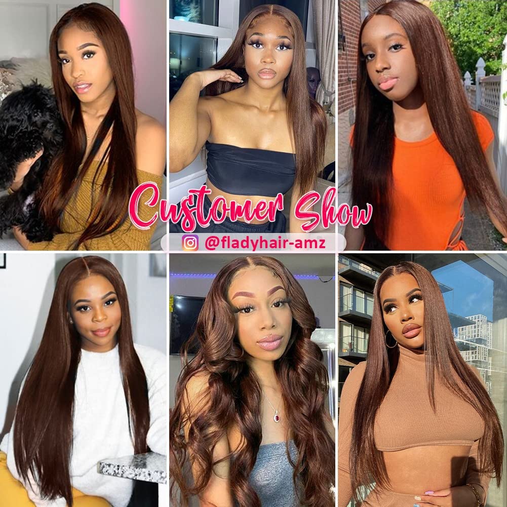 Flady Dark Brown Glueless Human Hair Wig - Straight Lace Front Wig with Pre-Plucked Invisible HD Lace | 150% Density for Women | Perfect for Daily Wear, Cosplay & Special Occasions
