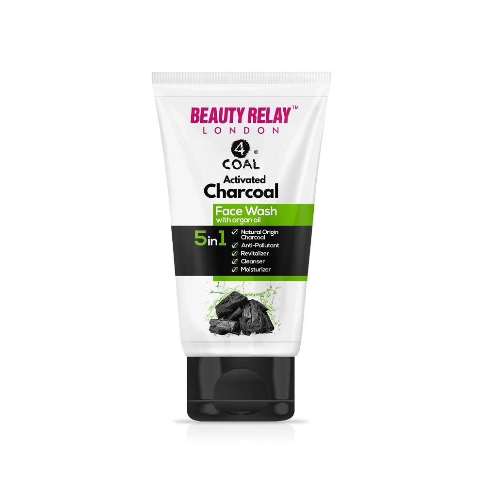 Beauty Relay London Activated Charcoal Face Wash with Aloe Vera, Argan Oil & Vitamin C - Deep Cleansing for All Skin Types, Removes Dirt & Pollution - 175g Tube (For Men & Women) | Perfect for Daily Skincare Routine & Post-Workout Refreshment