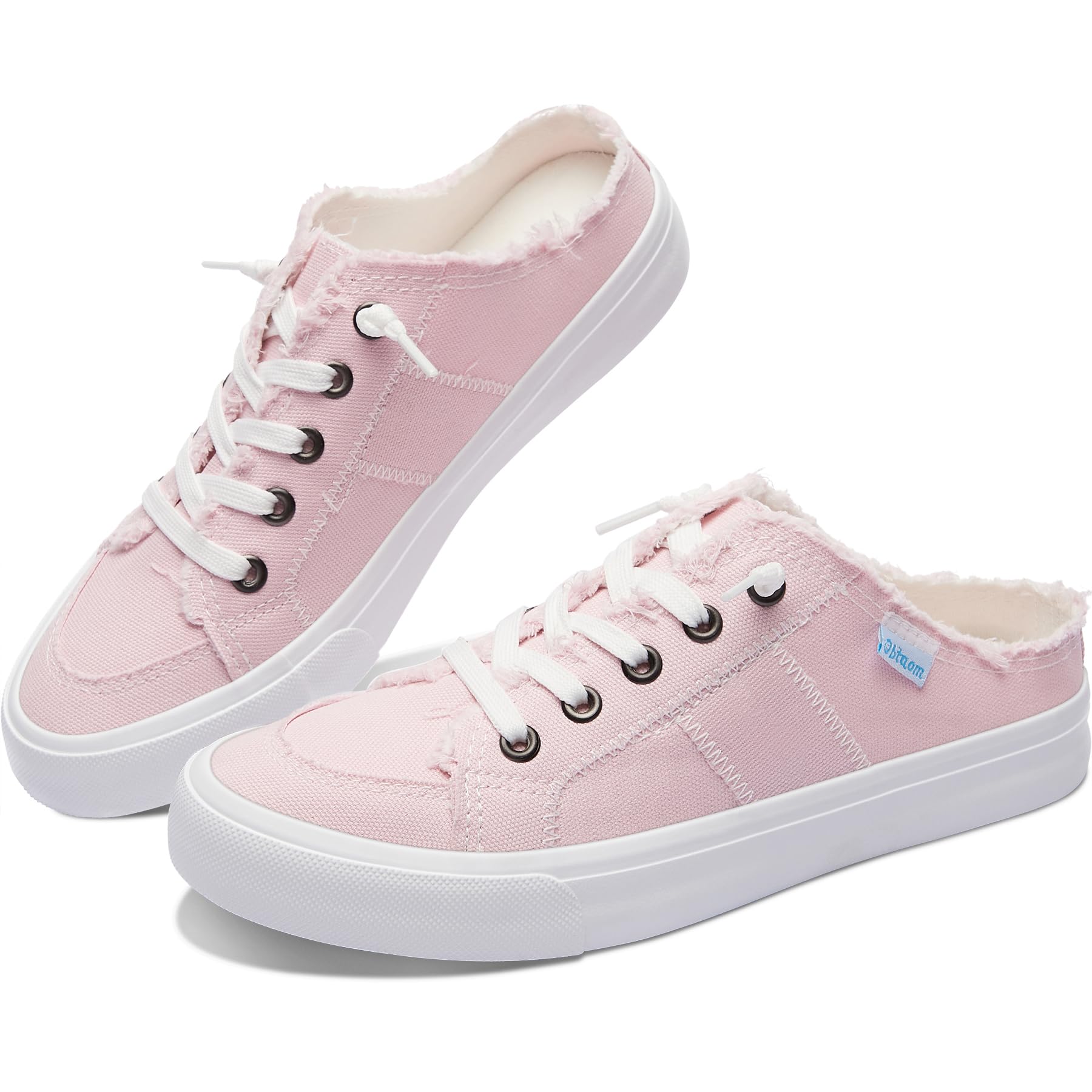 Obtaom Women's Comfortable Memory Foam Canvas Mules - Slip-On Backless Fashion Sneakers for Casual Wear, Travel & Holiday Outfits