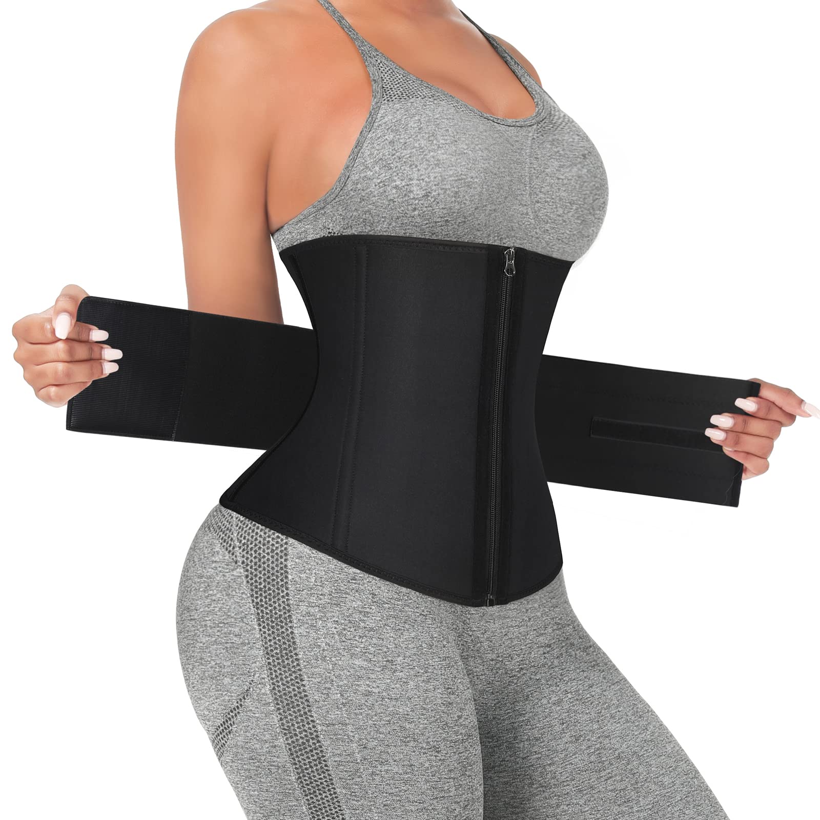 FeelinGirl Women's Waist Trainer Corset - Long Torso Sauna Workout Belt with Zipper & 7 Steel Bones for Weight Loss, Body Shaping | Perfect for Gym, Postpartum Recovery & Special Occasions