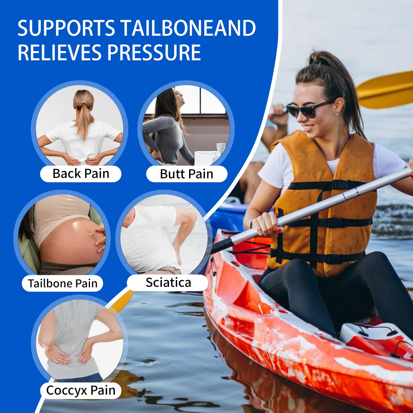 Anti-Slip Kayak Seat Cushion - Thick Waterproof Gel Seat Pad with Non-Slip Cover for Sit-In & Inflatable Kayaks, Canoes & Boats - Perfect for Fishing and Water Sports Comfort