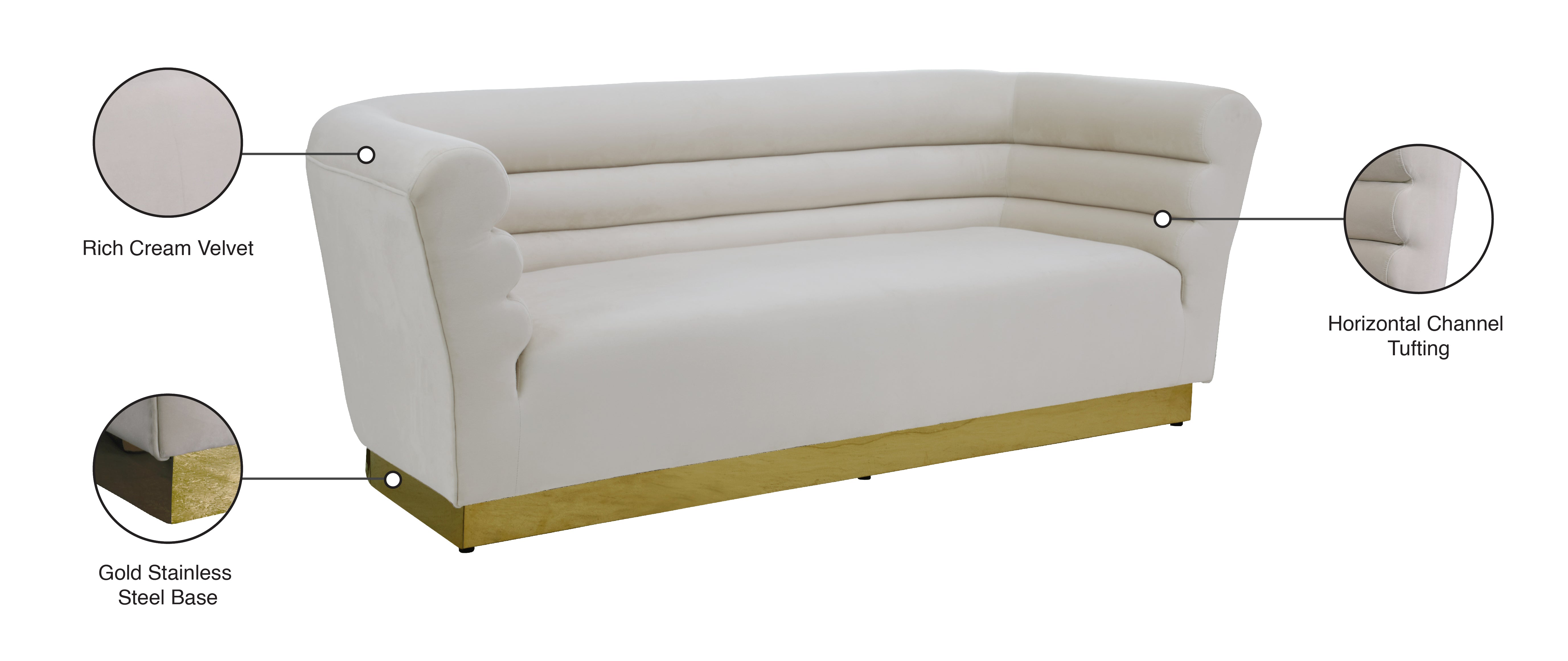 Luxury Bellini Velvet Sofa - Modern Plush Upholstered Couch for Living Room, Lounge & Home Decor - Soft Comfortable Sectional Sofa for Apartment, Dorm or Office