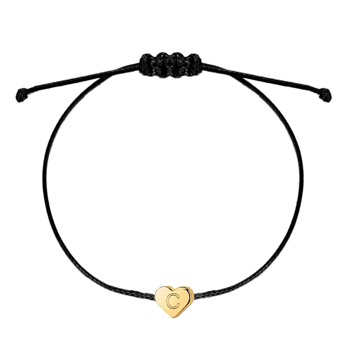 14K White Gold Plated Initial Heart Black String Bracelet for Women & Men - Handmade Stainless Steel Charm Couple Bracelet with Wax Rope - Perfect for Anniversary, Valentine's Day & Everyday Wear