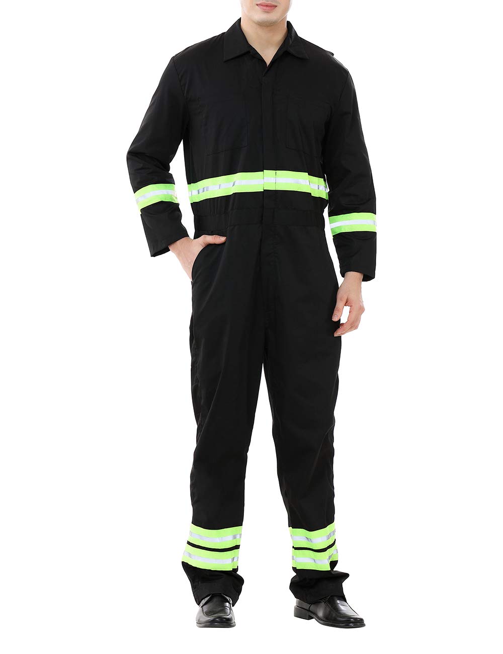 TopTie Safety Coverall with Green Reflective Tape - High Visibility Workwear for Construction, Road Work & Hazardous Environments - OSHA Compliant Protective Jumpsuit for Men & Women