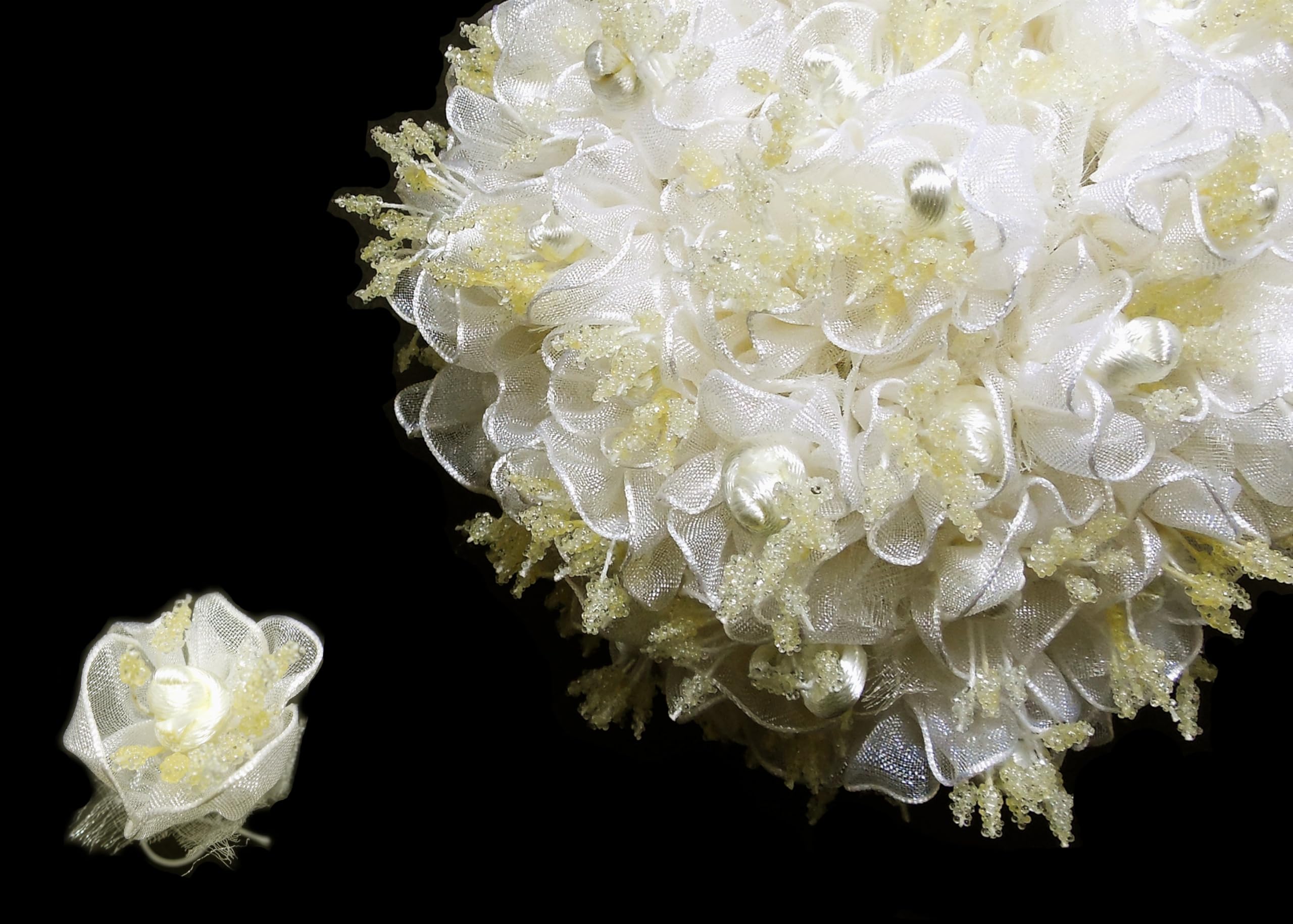 Ivory Organza & Satin Rose Bouquet - 120 Artificial Silk Flowers for Wedding Decor, Bridal Shower, Centerpieces & Home Decoration