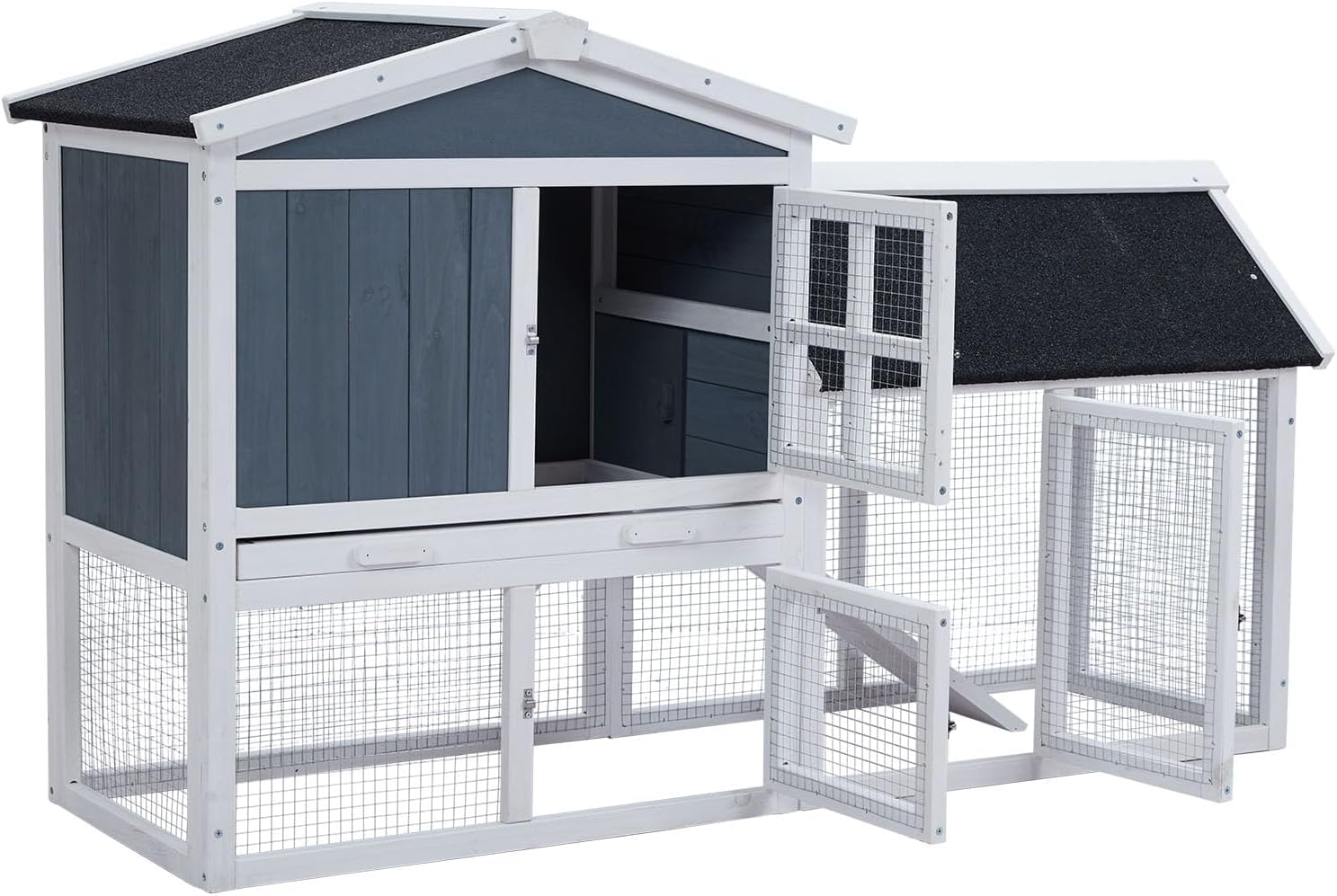 54in Wooden Rabbit Hutch for Outdoor & Indoor Use - Weatherproof Bunny Cage with Side Runs, Removable Tray & Ramps - Ideal for Rabbits, Chickens, Guinea Pigs & Small Pets - Perfect for Backyard, Garden or Indoor Pet Housing