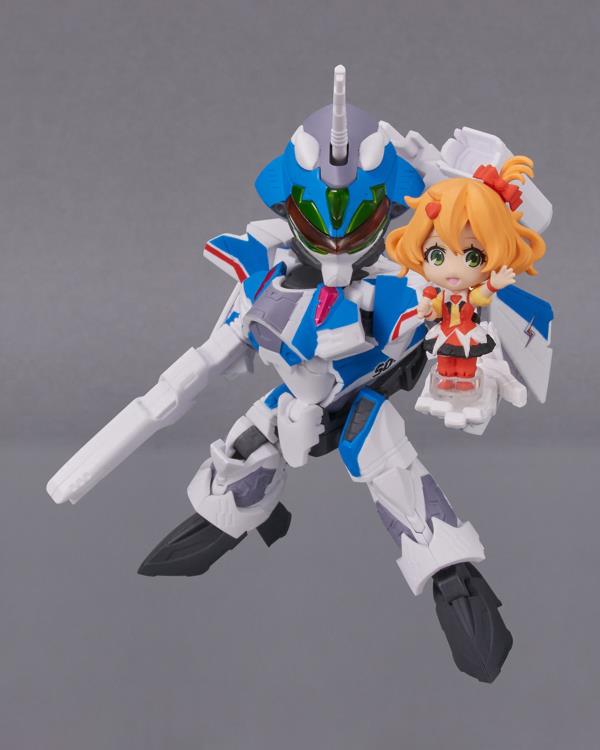 Bandai Tiny Session Macross Frontier VF-31J Siegfried Hayate Immelmann & Freyja Wion Action Figure Set - Anime Collectible for Display & Gifts