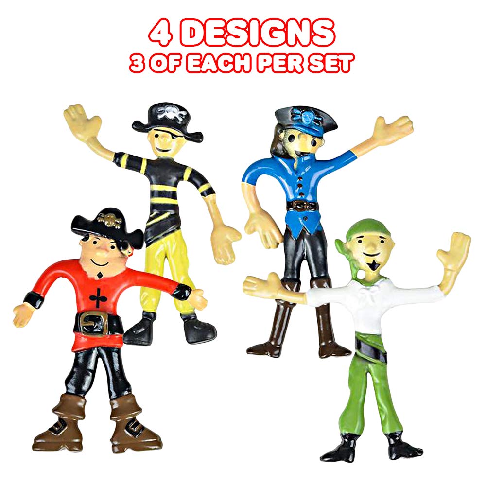ArtCreativity 12-Piece Bendable Pirate Figures - Flexible Toy Set for Kids & Adults | Stress Relief Fidget Toys, Birthday Party Favors, Easter Basket Stuffers, Piñata Fillers | Perfect for Classroom Rewards, Travel Entertainment & Sensory Play