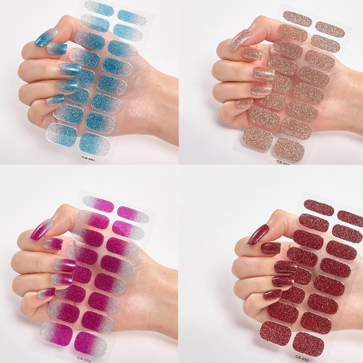 NEWSPIED 8 Sheets Gel Nail Strips - Self Adhesive Nail Stickers with Gradient, Glitter & Solid Colors - Full Nail Wraps for Women Manicure - Perfect for Parties, Weddings & Everyday Nail Art Accessories