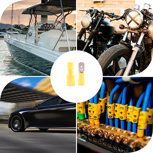 100PCS 12-10 AWG Male Female Spade Connectors - Insulated Electrical Crimp Terminals for Automotive, Marine & Home Wiring (Yellow) - Perfect for Battery, Speaker & Appliance Connections