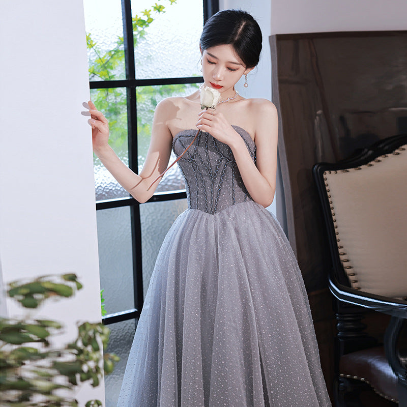 Elegant Blue Tulle Long Prom Dress with Lace-Up Back & Removable Sleeves - Perfect for Evening Gala, Formal Dances & Special Occasions