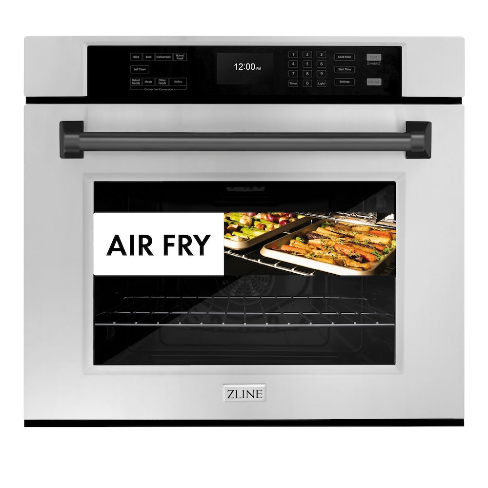 ZLINE Autograph Edition 30 Inch Stainless Steel Professional True Convection Wall Oven with Air Fry & Self-Clean - Matte Black Handle (WASZ 30 MB) | Perfect for Home Chefs & Modern Kitchens