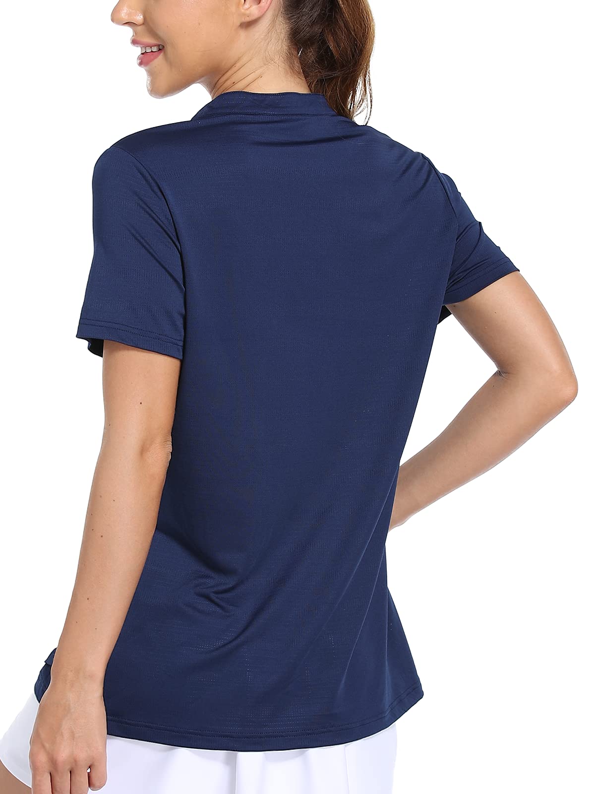 MIER Women's Breathable UPF 50+ Golf Polo Shirt - Collarless V-Neck Athletic Top for Tennis, Running & Outdoor Sports | Lightweight Quick-Dry Performance Shirt for Summer Workouts