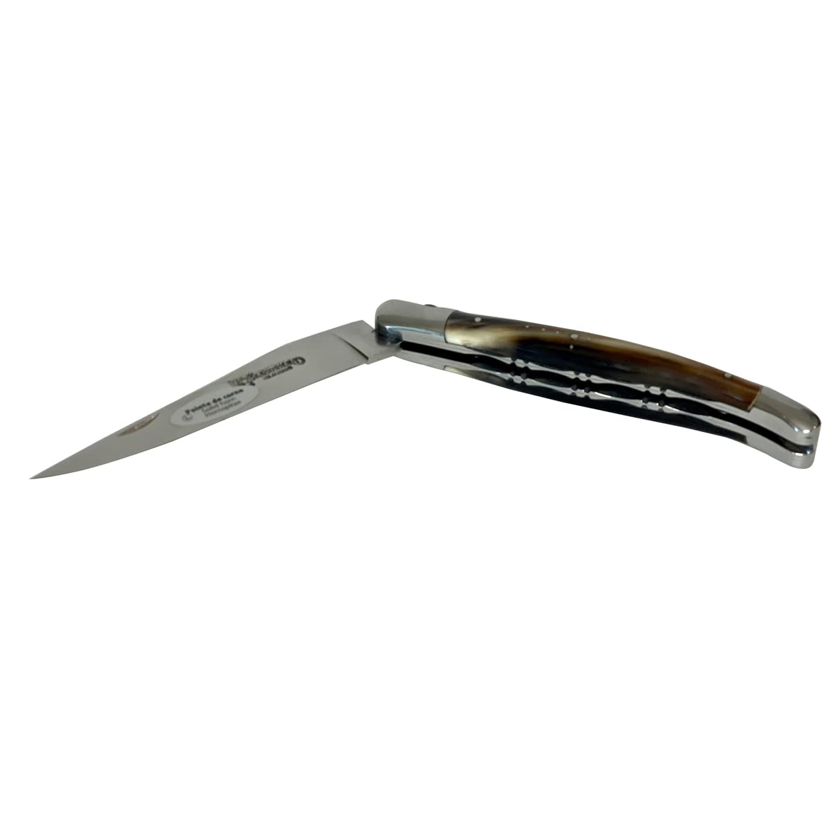 Laguiole en Aubrac Luxury Handmade Double Plates Folding Pocket Knife - 4.8 Inch (12cm) Solid Horn Handle - Hand Forged Stainless Steel Blade with Shiny Bolsters - Perfect for Camping, Hiking & Everyday Carry (EDC)