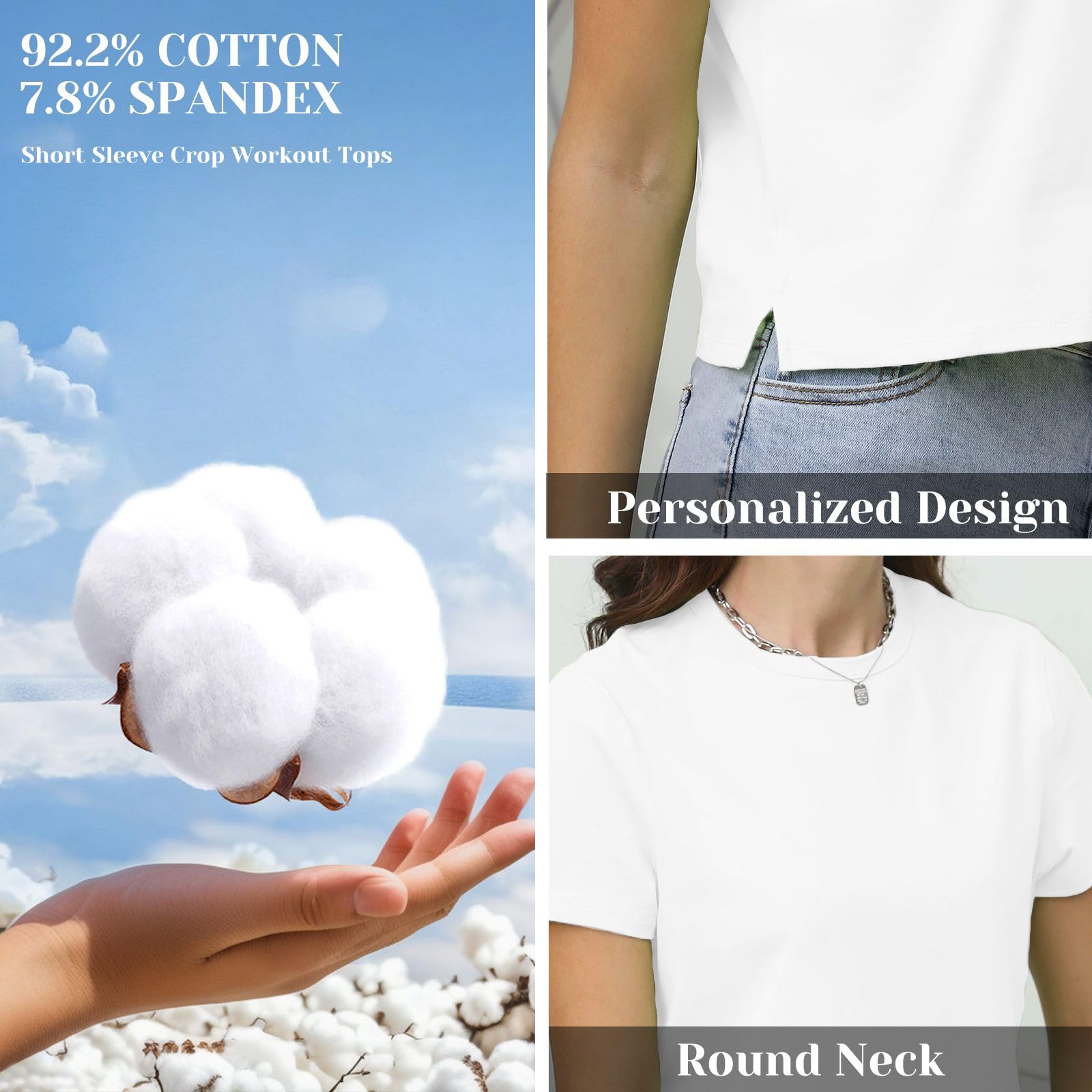Women's Cotton T-Shirts - Loose Fit Casual Crewneck Basic Tee, Short Sleeve Crop Top for Workout & Everyday Wear | Comfortable Summer Fashion