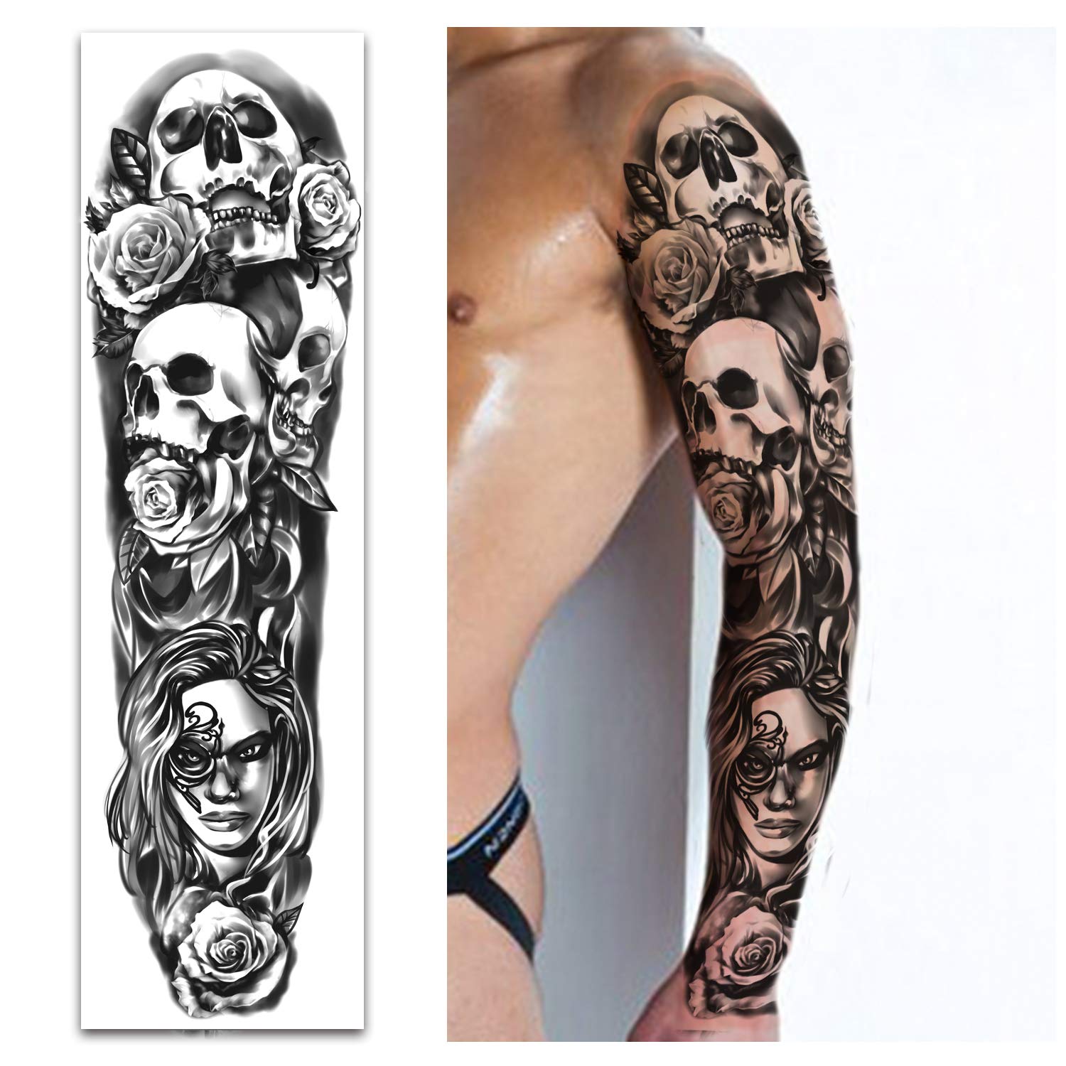 Premium Full & Half Arm Temporary Tattoos - 16 Sheets (8 Full Arm + 8 Shoulder) Waterproof Fake Tattoo Stickers for Men & Women - Extra Large 22.83