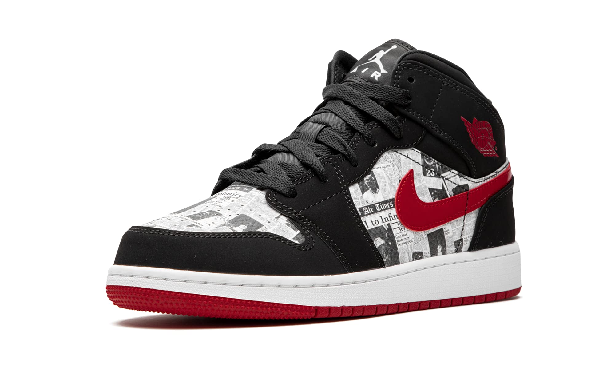 Air Jordan 1 Mid SE Kids Basketball Shoes - Newspaper Print Design - Comfortable Sneakers for Boys & Girls | Perfect for School, Sports & Casual Wear