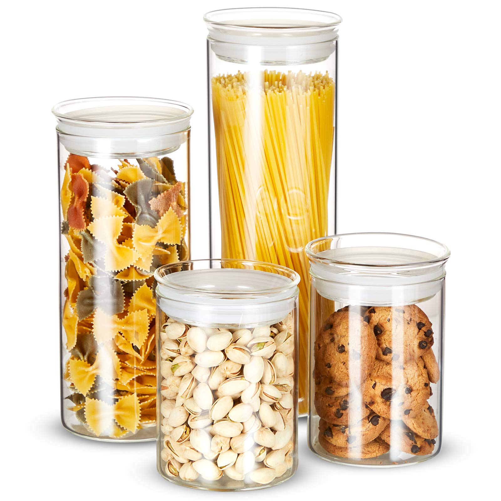 ZENS Airtight Glass Canisters Set of 4 - Kitchen Storage Jars with Clear Lids & Silicone Seal - Wide Mouth Food Containers for Snacks, Pasta, Flour, Sugar (27oz, 55oz, 65.5oz) - Perfect for Pantry Organization & Meal Prep