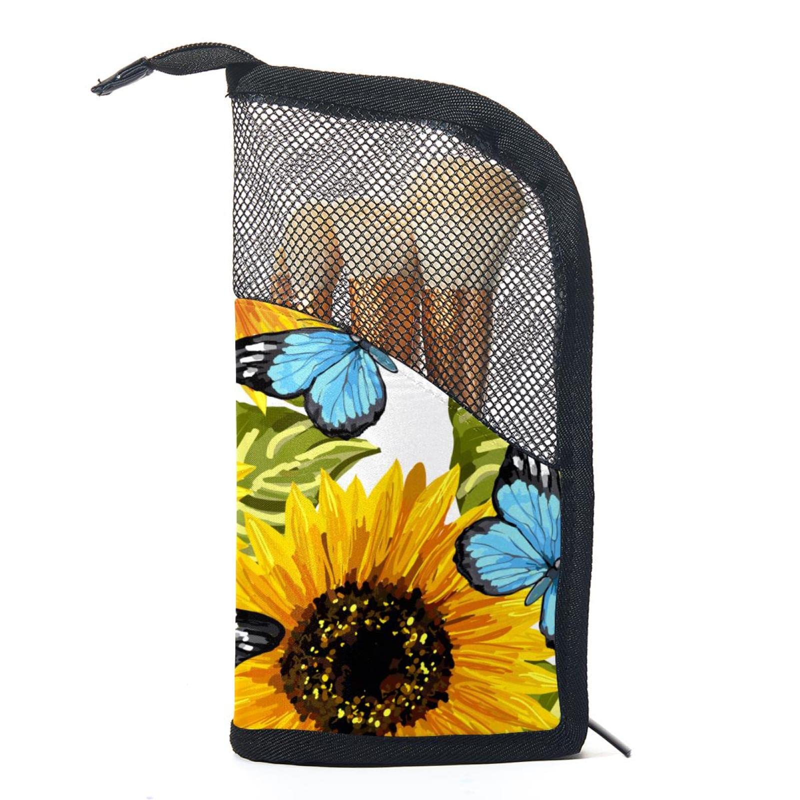 12-Piece Sunflower Blue Butterfly Makeup Brush Organizer Bag – Portable Makeup Brush Holder Case for Travel & Home Storage