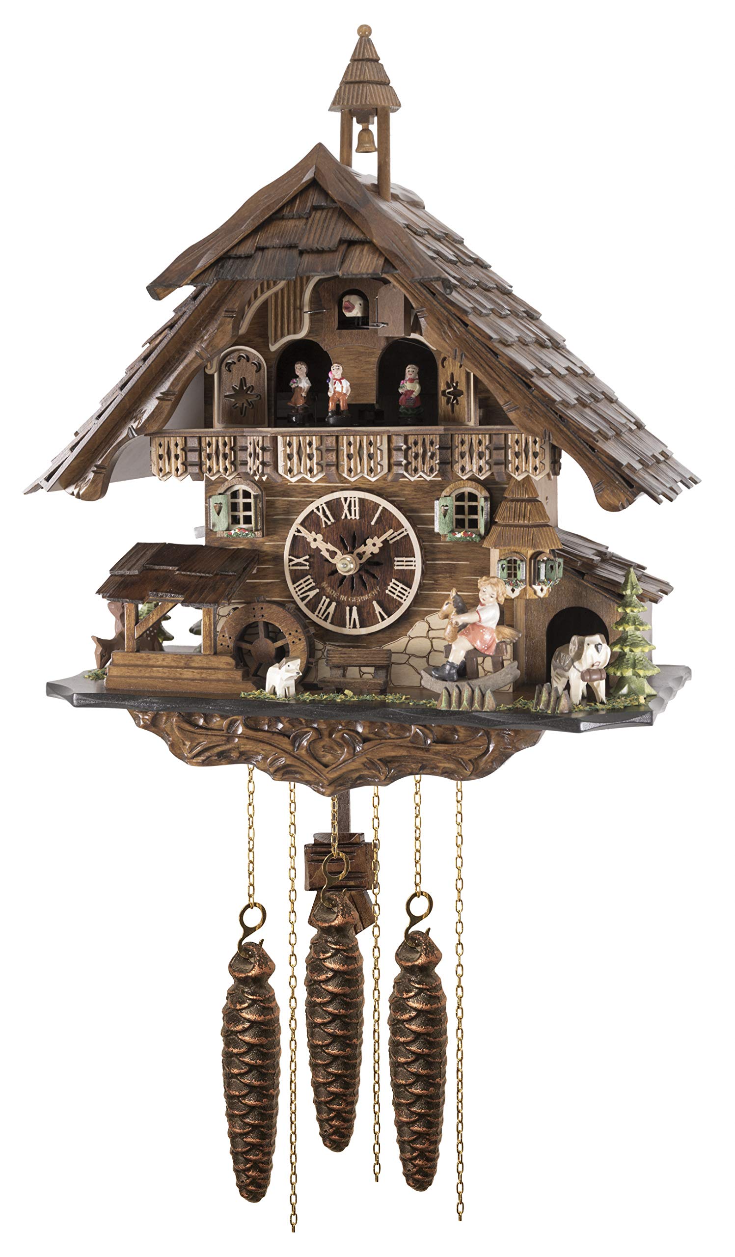 Engstler Authentic Black Forest Cuckoo Clock with Music & Moving Seesaw - Traditional German Home Decor for Living Room, Bedroom, or Office