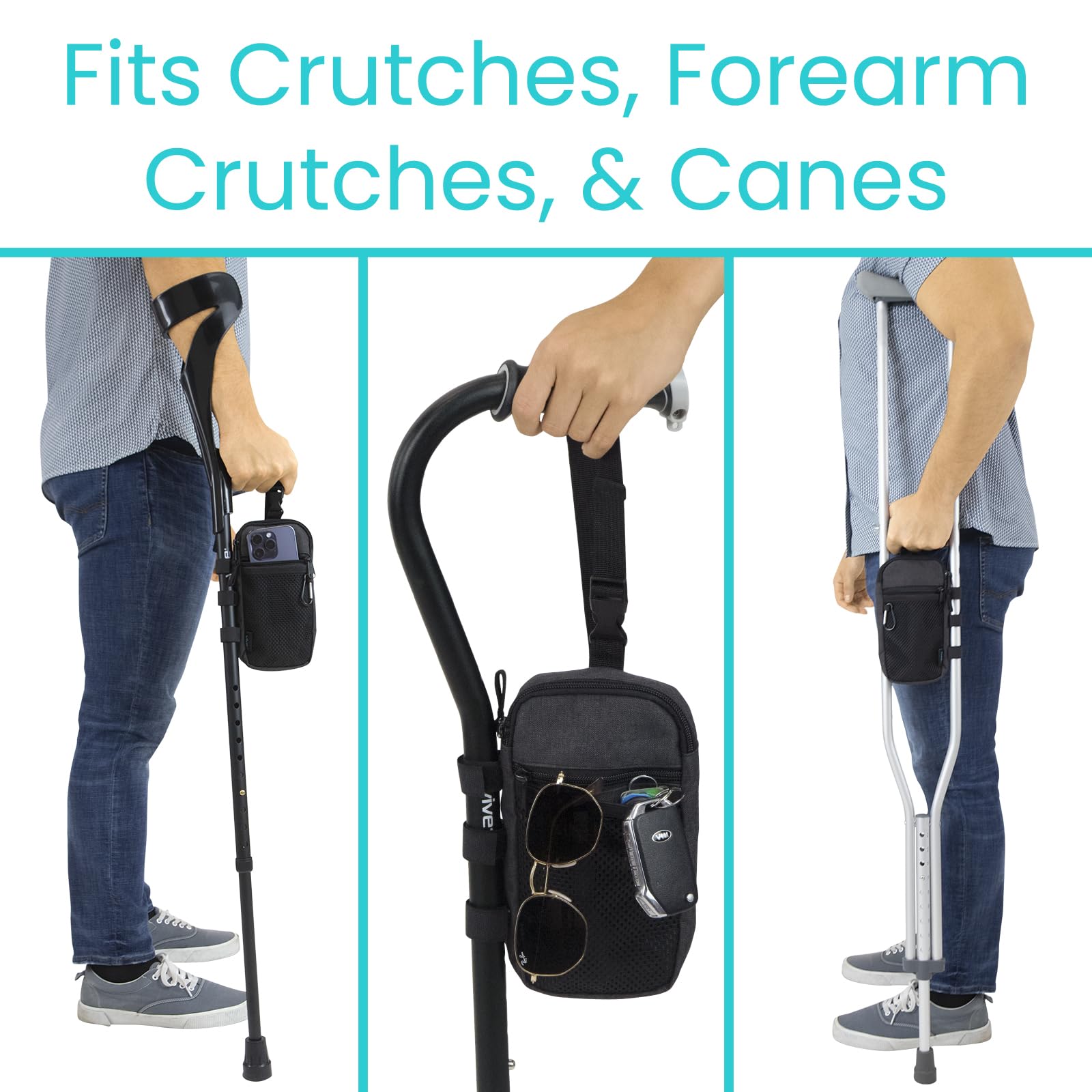 **Vive Forearm Crutch Bag - Lightweight & Waterproof Storage Pouch for Crutches with Mesh Pocket - Universal Crutch Accessories Organizer for Daily Essentials - Perfect for Travel, Hiking & Mobility Support**