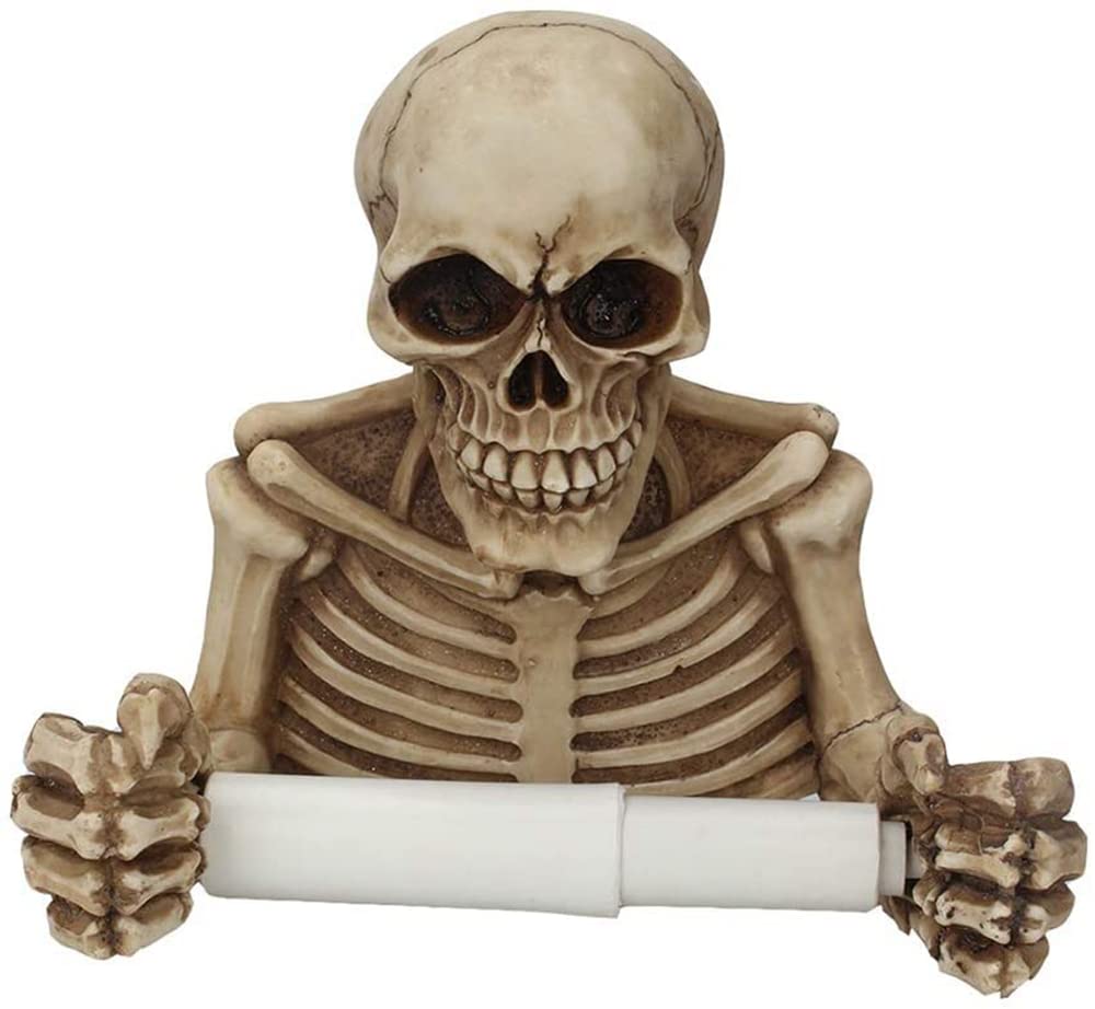 BE-STRONG Gothic Skull Rolling Paper Holder - Vintage Wall Mount Toilet Paper Storage Rack - Unique Bathroom Decor for Halloween & Gothic Home Decor - Perfect for Spooky Themed Bathrooms and Halloween Party Decorations