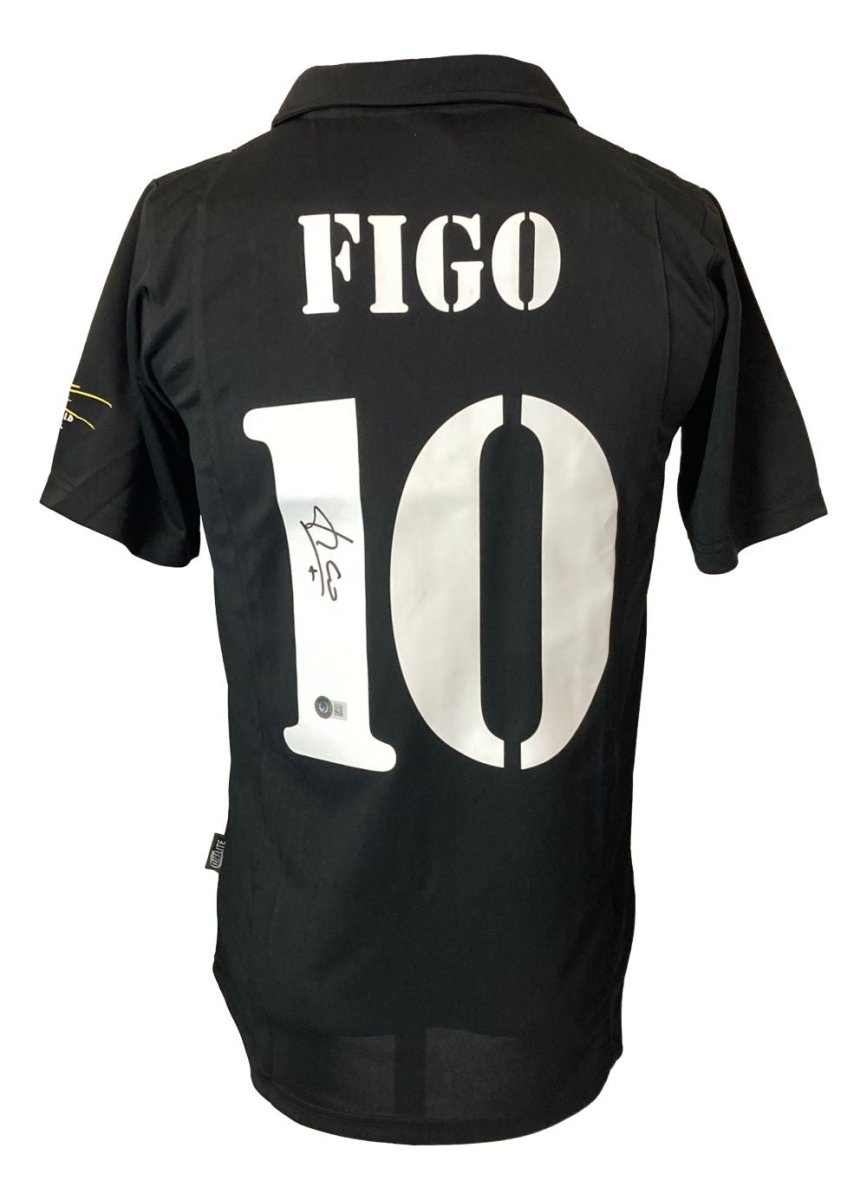 Luis Figo Autographed Real Madrid Black Adidas Soccer Jersey - Authentic Signed Football Shirt for Collectors & Fans - Perfect for Memorabilia Display, Sports Gifts & Soccer Enthusiasts