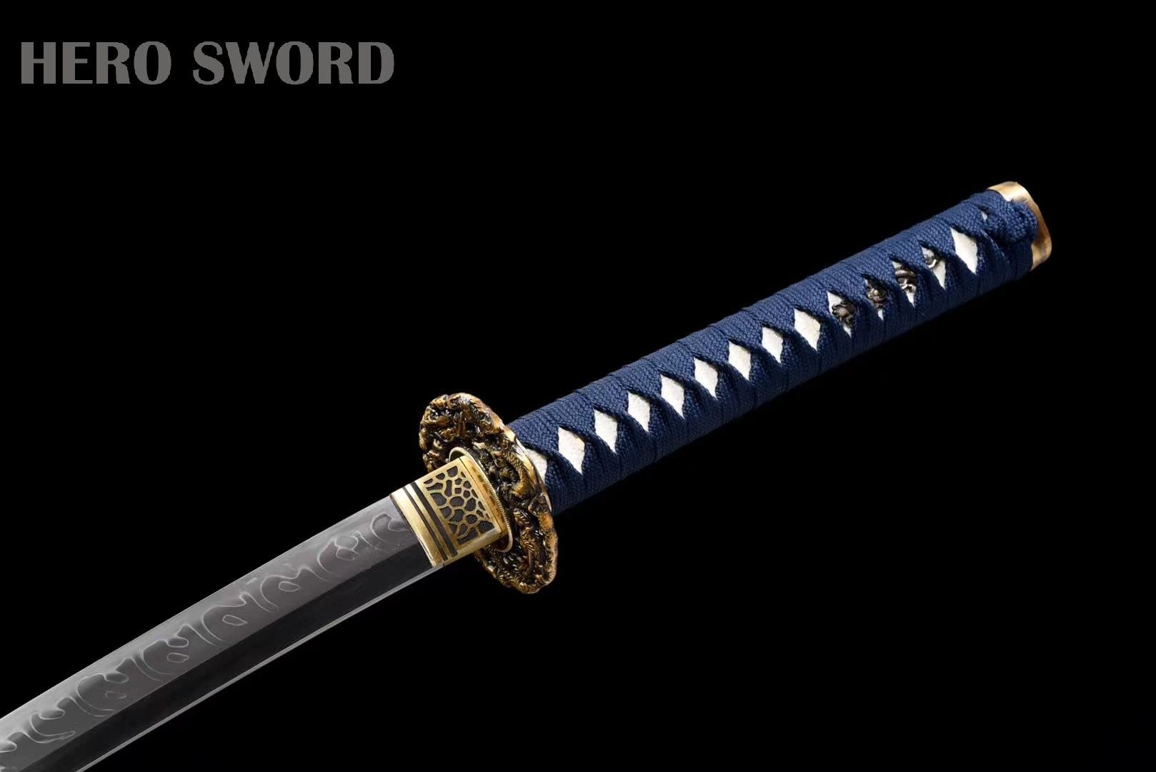 Authentic Handmade 1095 High Carbon Steel Japanese Samurai Sword - Full Tang Blue Dragon Katana with Razor Sharp Blade & Real Waves Hamon - Perfect for Martial Arts Training, Cosplay, and Collectors