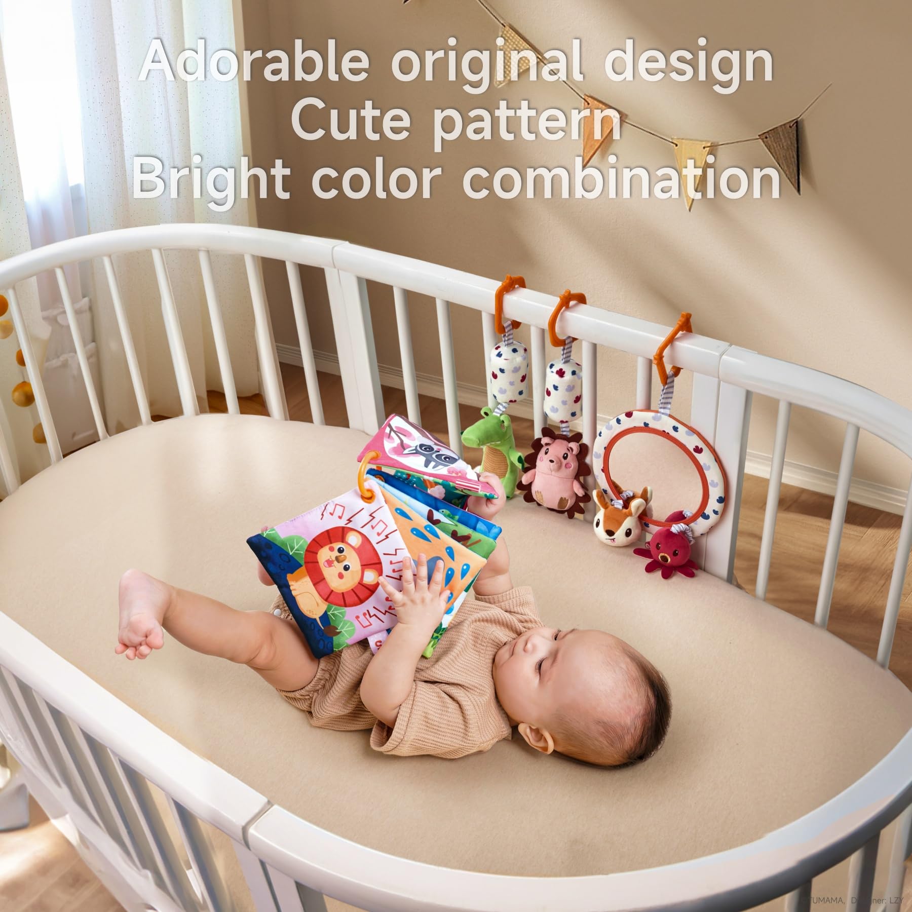 TUMAMA Baby Car Seat Toys for 3-12 Months - Soft Plush Animal Rattles, Mirror & Crinkle Book Set - Newborn Sensory Toys for Crib, Stroller & Play Gym - Perfect for Early Learning & Development
