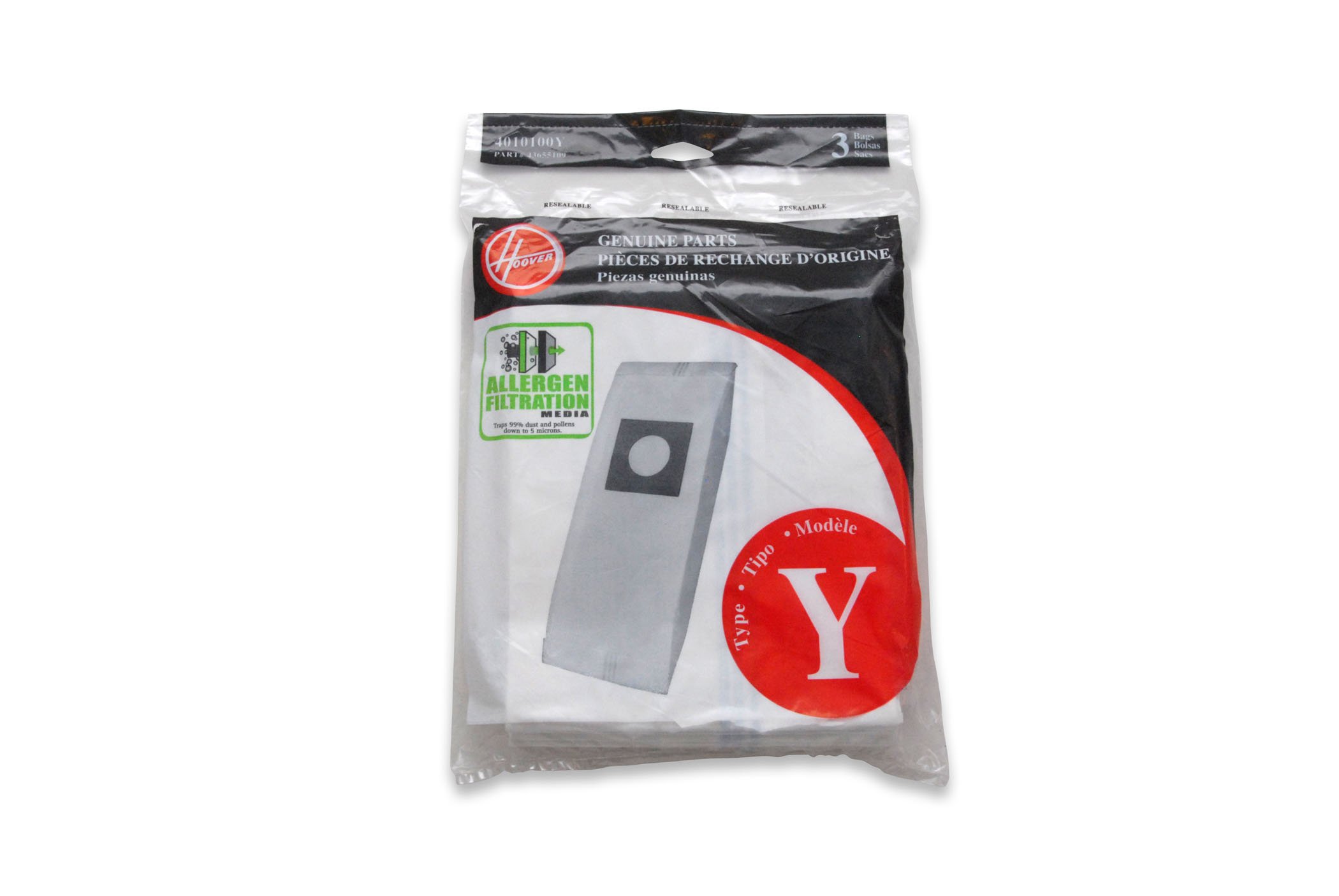 Hoover Type Y Allergen Vacuum Bags - 3 Pack for WindTunnel Vacuum Cleaners (Model 4010100Y, White) | HEPA Filtration for Pet Hair, Dust & Allergens | Ideal for Homes with Pets, Allergies or Asthma
