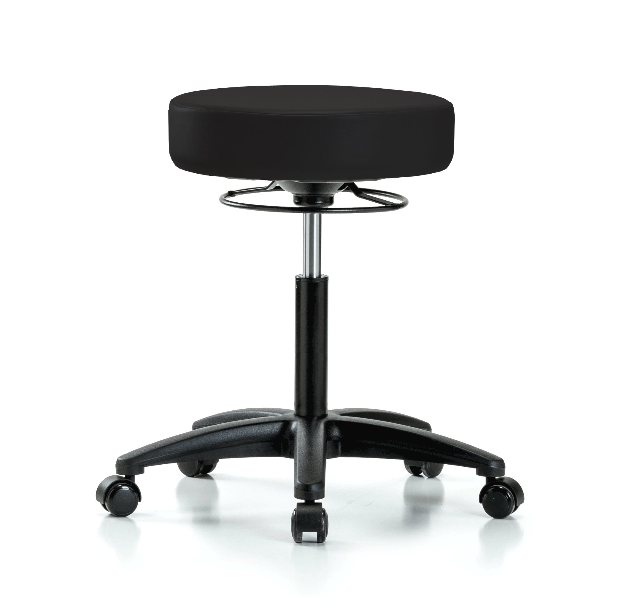 360 Degree Rolling Adjustable Massage Therapy Swivel Stool for Carpet & Hard Floors - 300lb Weight Capacity, Black Vinyl - Perfect for Chiropractors, Salons & Home Office Use