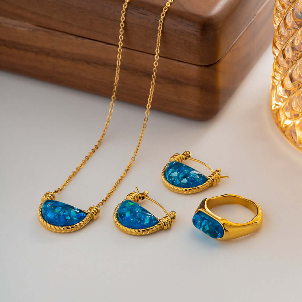 18K Gold Boho Fan Shape Chain Necklace Set - Stainless Steel Jewelry for Women | Elegant Layering Necklace for Party, Wedding & Everyday Wear | JDN046