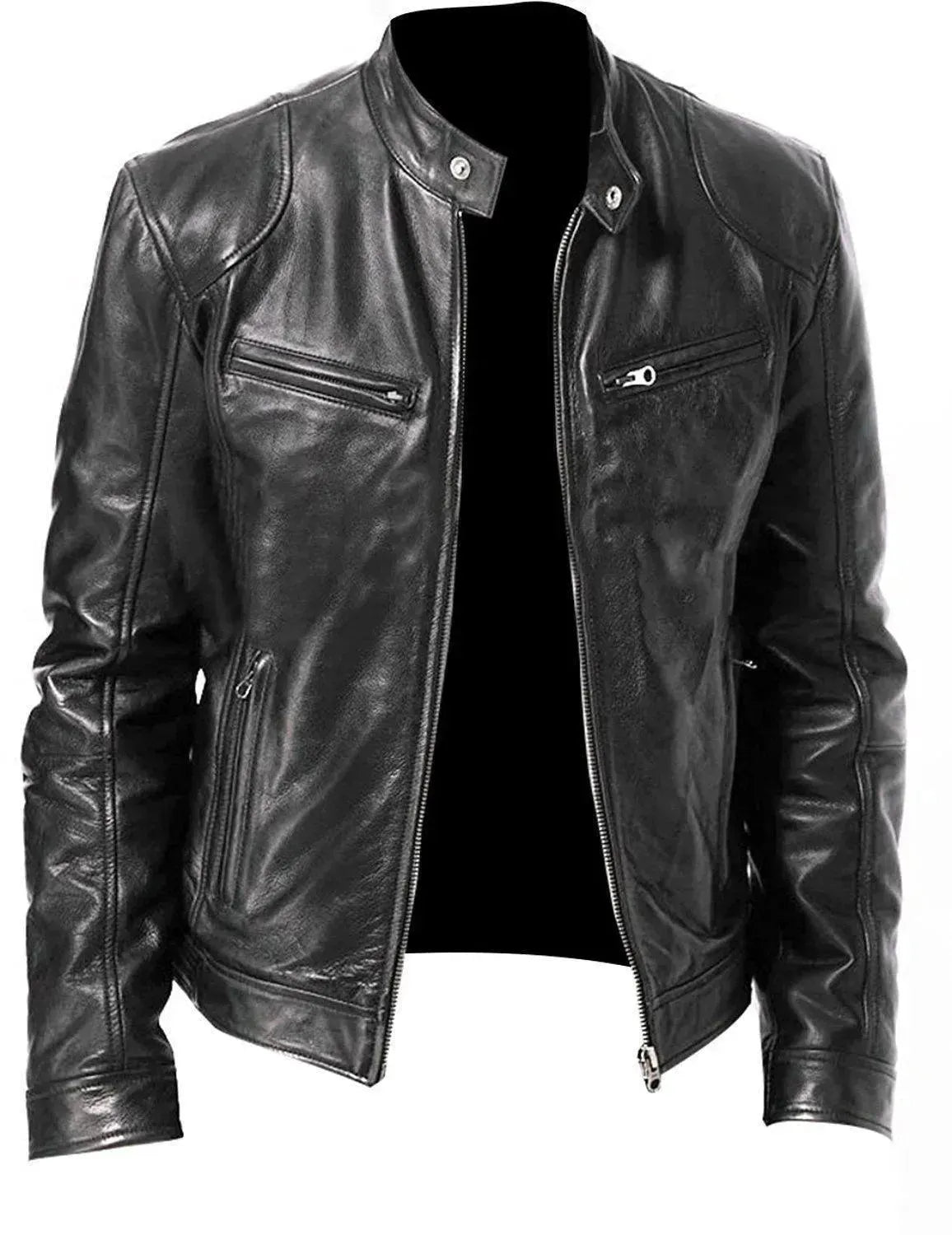 Slim Fit Men's Leather Jacket - Premium Genuine Leather Motorcycle Biker Jacket for Men - Stylish & Comfortable for Casual Wear, Riding & Outdoor Activities