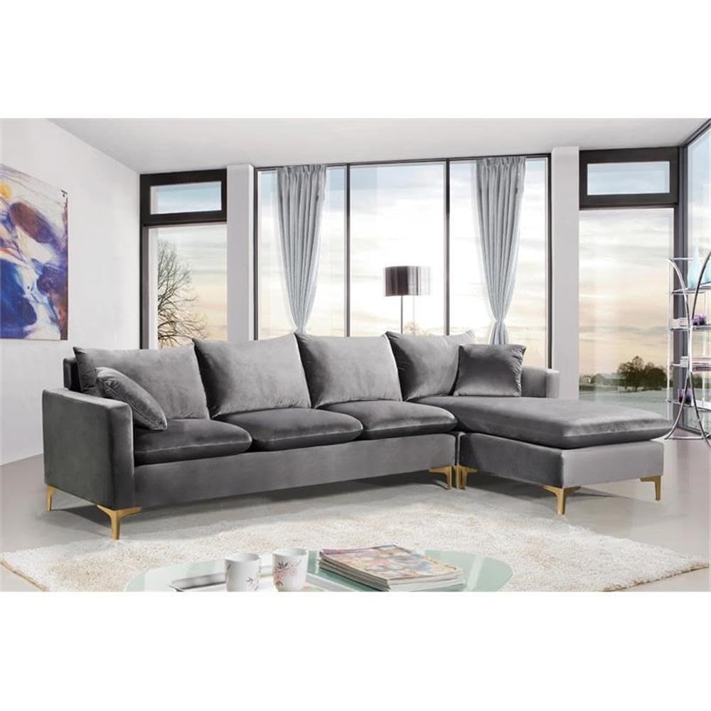 Home Square 2-Piece Reversible Velvet Sectional Sofa Set with Accent Chair in Gray - Modern Living Room Furniture for Small Spaces & Apartments